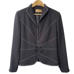 BERGAMO Blazer Jacket Women’s Size 8 Snap and Tie front Black with White Trim
